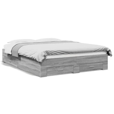 Sonoma gray engineered wood bed with drawers 140x200 cm by vidaXL, Beds and slatted bases - Ref: Foro24-3280389, Price: 186,9...