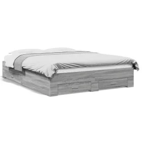Sonoma gray engineered wood bed with drawers 160x200 cm by vidaXL, Beds and slatted bases - Ref: Foro24-3280375, Price: 203,2...