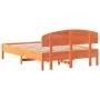 Bed frame with wax brown pine wood headboard 135x190 cm by vidaXL, Beds and slatted bases - Ref: Foro24-3207232, Price: 182,0...