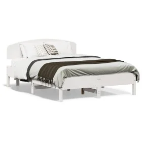 Bed frame with white pine wood headboard 135x190 cm by vidaXL, Beds and slatted bases - Ref: Foro24-3207230, Price: 182,20 €,...