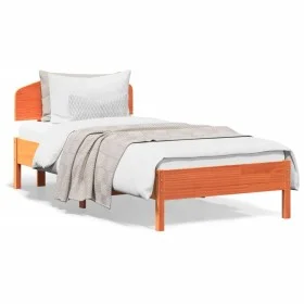 Bed frame with wax brown pine wood headboard 90x200 cm by vidaXL, Beds and slatted bases - Ref: Foro24-3207224, Price: 146,58...