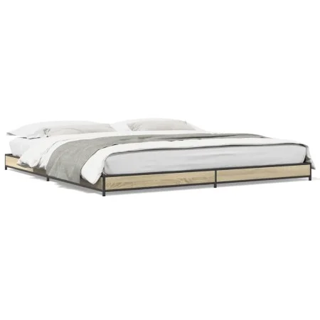 Estructura cama madera ingeniería metal roble Sonoma 200x200 cm de vidaXL, Camas y somieres - Ref: Foro24-845127, Precio: 103...