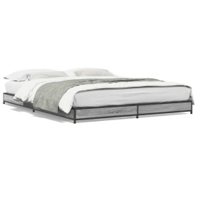 Estructura cama madera ingeniería metal gris Sonoma 150x200 cm de vidaXL, Camas y somieres - Ref: Foro24-845144, Precio: 80,4...