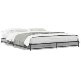 Sonoma gray metal engineered wood bed frame 150x200 cm by vidaXL, Beds and slatted bases - Ref: Foro24-845144, Price: 79,64 €...