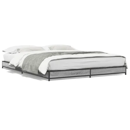 Sonoma gray metal engineered wood bed frame 150x200 cm by vidaXL, Beds and slatted bases - Ref: Foro24-845144, Price: 79,63 €...
