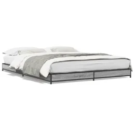 Sonoma gray metal engineered wood bed frame 140x190 cm by vidaXL, Beds and slatted bases - Ref: Foro24-845159, Price: 91,65 €...