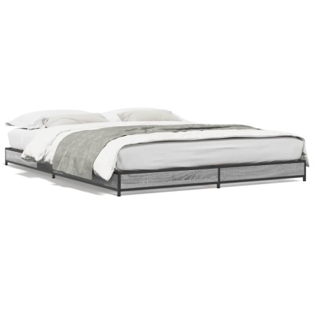 Estructura cama madera ingeniería metal gris Sonoma 140x190 cm de vidaXL, Camas y somieres - Ref: Foro24-845159, Precio: 92,8...