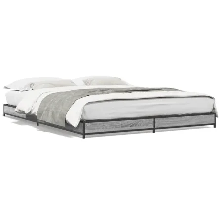 Sonoma gray metal engineered wood bed frame 140x190 cm by vidaXL, Beds and slatted bases - Ref: Foro24-845159, Price: 91,65 €...
