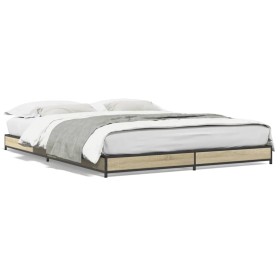Estructura cama madera ingeniería metal roble Sonoma 120x190 cm de vidaXL, Camas y somieres - Ref: Foro24-845167, Precio: 85,...