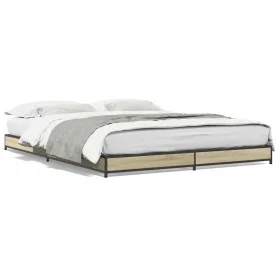 Sonoma oak metal engineered wood bed frame 120x190 cm by vidaXL, Beds and slatted bases - Ref: Foro24-845167, Price: 84,18 €,...