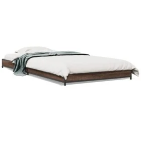 Engineered wood metal bed frame brown oak 75x190 cm by vidaXL, Beds and slatted bases - Ref: Foro24-845190, Price: 55,10 €, D...