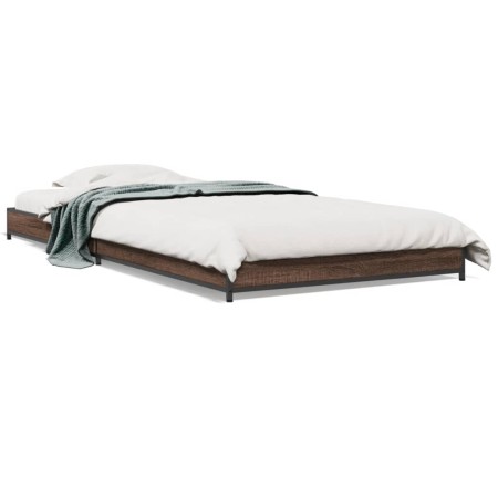 Engineered wood metal bed frame brown oak 75x190 cm by vidaXL, Beds and slatted bases - Ref: Foro24-845190, Price: 55,66 €, D...