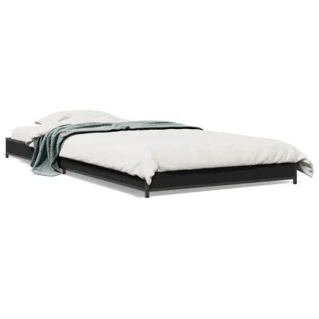 Black engineered wood and metal bed frame 75x190 cm by vidaXL, Beds and slatted bases - Ref: Foro24-845186, Price: 55,32 €, D...