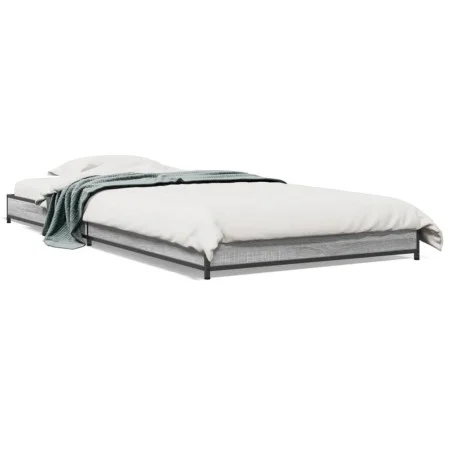 Sonoma gray metal engineered wood bed frame 90x190 cm by vidaXL, Beds and slatted bases - Ref: Foro24-845184, Price: 68,76 €,...