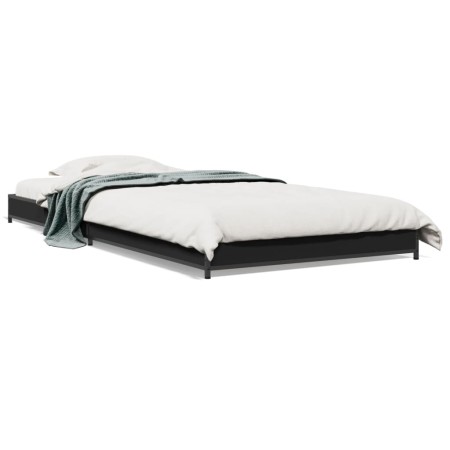 Estructura de cama madera ingeniería y metal negro 100x200 cm de vidaXL, Camas y somieres - Ref: Foro24-845171, Precio: 59,22 €
