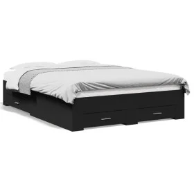 Black engineered wood bed with drawers 135x190 cm by vidaXL, Beds and slatted bases - Ref: Foro24-3280406, Price: 170,28 €, D...
