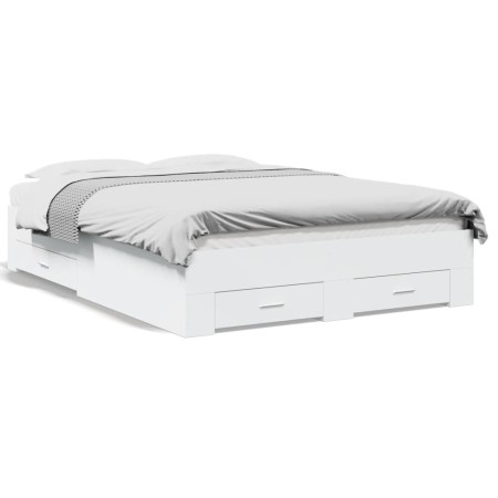 White engineered wood bed with drawers 120x190 cm by vidaXL, Beds and slatted bases - Ref: Foro24-3280412, Price: 171,43 €, D...