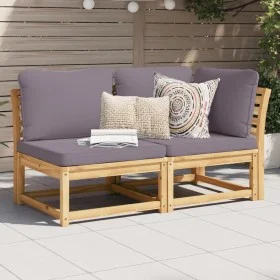 2-piece garden furniture set with acacia wood cushions by vidaXL, Modular outdoor sofas - Ref: Foro24-366498, Price: 284,12 €...