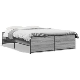Sonoma gray metal engineered wood bed frame 120x200 cm by vidaXL, Beds and slatted bases - Ref: Foro24-3279895, Price: 137,47...
