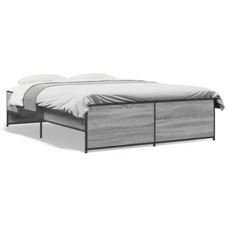 Estructura cama madera ingeniería metal gris Sonoma 120x200 cm de vidaXL, Camas y somieres - Ref: Foro24-3279895, Precio: 137...