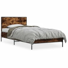 Engineered wood bed frame metal smoked oak 90x200 cm by vidaXL, Beds and slatted bases - Ref: Foro24-845519, Price: 79,12 €, ...