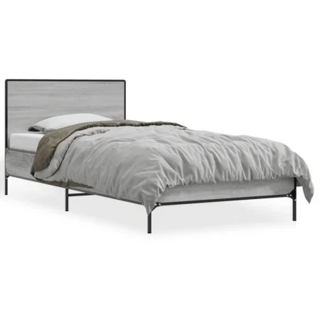 Estructura cama madera ingeniería metal gris Sonoma 100x200 cm de vidaXL, Camas y somieres - Ref: Foro24-845525, Precio: 75,4...