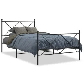 Bed frame with headboard and black metal footboard 107x203cm by vidaXL, Beds and slatted bases - Ref: Foro24-376516, Price: 9...
