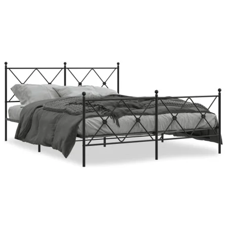 Black metal headboard and footboard bed frame 160x200 cm by vidaXL, Beds and slatted bases - Ref: Foro24-376523, Price: 133,6...