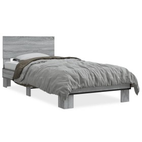 Estructura cama madera ingeniería metal gris Sonoma 75x190 cm de vidaXL, Camas y somieres - Ref: Foro24-845815, Precio: 88,56...