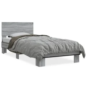 Sonoma gray metal engineered wood bed frame 75x190 cm by vidaXL, Beds and slatted bases - Ref: Foro24-845815, Price: 87,50 €,...
