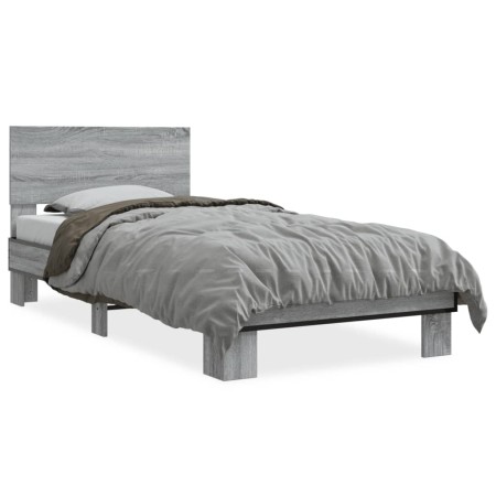 Sonoma-graues Metall-Holzwerkstoff-Bettgestell, 75 x 190 cm von vidaXL, Betten und Lattenroste - Ref: Foro24-845815, Preis: 8...