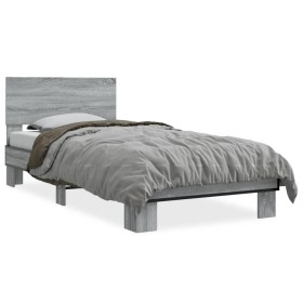Estructura cama madera ingeniería metal gris Sonoma 90x190 cm