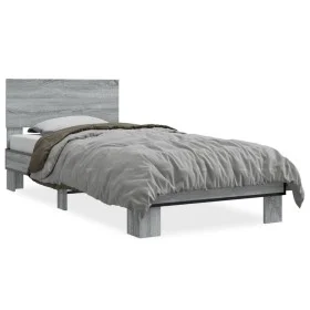 Sonoma gray metal engineered wood bed frame 90x190 cm by vidaXL, Beds and slatted bases - Ref: Foro24-845820, Price: 91,71 €,...