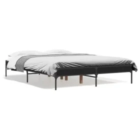 Engineered wood and black metal bed frame 135x190cm by vidaXL, Beds and slatted bases - Ref: Foro24-845041, Price: 87,53 €, D...