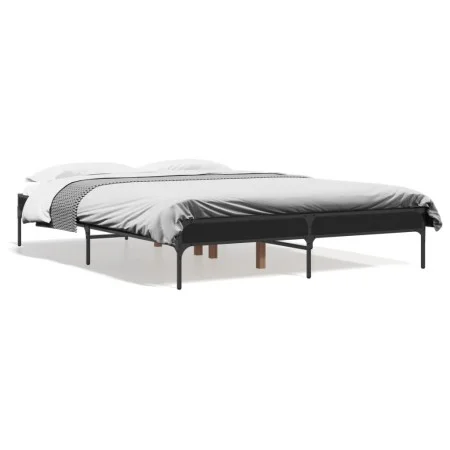 Engineered wood and black metal bed frame 135x190cm by vidaXL, Beds and slatted bases - Ref: Foro24-845041, Price: 87,53 €, D...