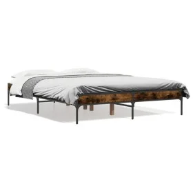 Engineered wood bed frame metal smoked oak 120x190cm by vidaXL, Beds and slatted bases - Ref: Foro24-845048, Price: 79,65 €, ...