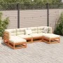 Set de sofás jardín 6 pzas con cojines madera pino marrón cera de vidaXL, Conjuntos de jardín - Ref: Foro24-3299568, Precio: ...
