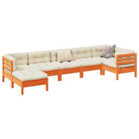 7-teilige Gartensofagarnitur mit wachsbraunen Kissen aus Kiefernholz von vidaXL, Gartensets - Ref: Foro24-3299549, Preis: 649...