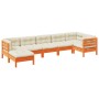 7-teilige Gartensofagarnitur mit wachsbraunen Kissen aus Kiefernholz von vidaXL, Gartensets - Ref: Foro24-3299549, Preis: 649...
