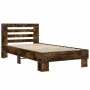 Engineered wood bed frame metal smoked oak 90x200 cm by vidaXL, Beds and slatted bases - Ref: Foro24-845654, Price: 92,03 €, ...