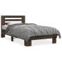 Brown oak metal engineered wood bed frame 90x200 cm by vidaXL, Beds and slatted bases - Ref: Foro24-845656, Price: 94,10 €, D...