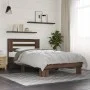 Brown oak metal engineered wood bed frame 90x200 cm by vidaXL, Beds and slatted bases - Ref: Foro24-845656, Price: 94,10 €, D...