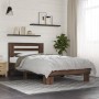 Estructura cama madera ingeniería metal roble marrón 90x200 cm de vidaXL, Camas y somieres - Ref: Foro24-845656, Precio: 95,2...