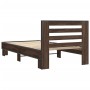 Estructura cama madera ingeniería metal roble marrón 90x200 cm