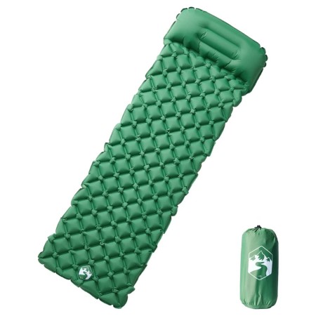 Colchón de camping inflable con almohada 1 persona verde