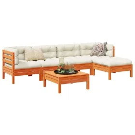 Set de sofás jardín 6 pzas con cojines madera pino marrón cera de vidaXL, Conjuntos de jardín - Ref: Foro24-3299405, Precio: ...