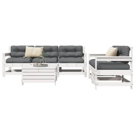Gartensofa-Set 6-teilig aus massivem weißem Kiefernholz von vidaXL, Gartensets - Ref: Foro24-3250821, Preis: 404,18 €, Rabatt: %