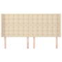 Cabecero con orejas de tela color crema 183x16x118/128 cm