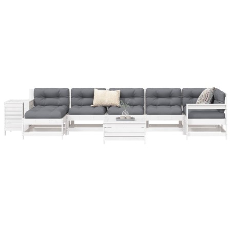 Gartensofa-Set 9-teilig aus massivem weißem Kiefernholz von vidaXL, Gartensets - Ref: Foro24-3250657, Preis: 608,17 €, Rabatt: %