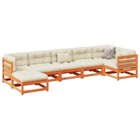 Gartensofa-Set 7-teilig aus massivem Kiefernholz, wachsbraun von vidaXL, Gartensets - Ref: Foro24-3299542, Preis: 439,65 €, R...
